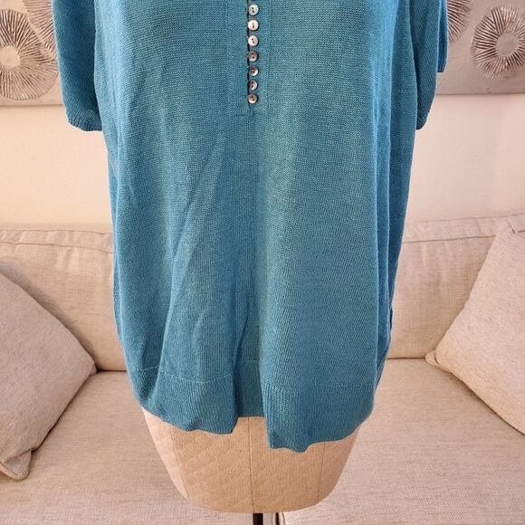 Nic + Zoe Linen Button Up Knit Tee size XXL in Deep Turquoise - NEW - Picture 7 of 13
